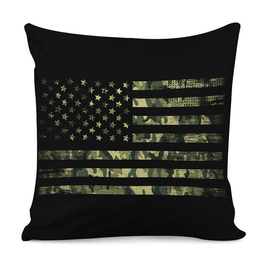 Camouflage American Flag Print Pillow Cover