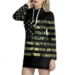 Camouflage American Flag Print Pullover Hoodie Dress