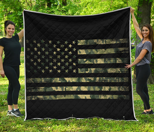 Camouflage American Flag Print Quilt