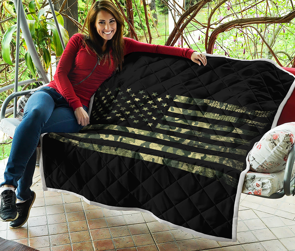 Camouflage American Flag Print Quilt
