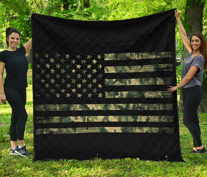 Camouflage American Flag Print Quilt