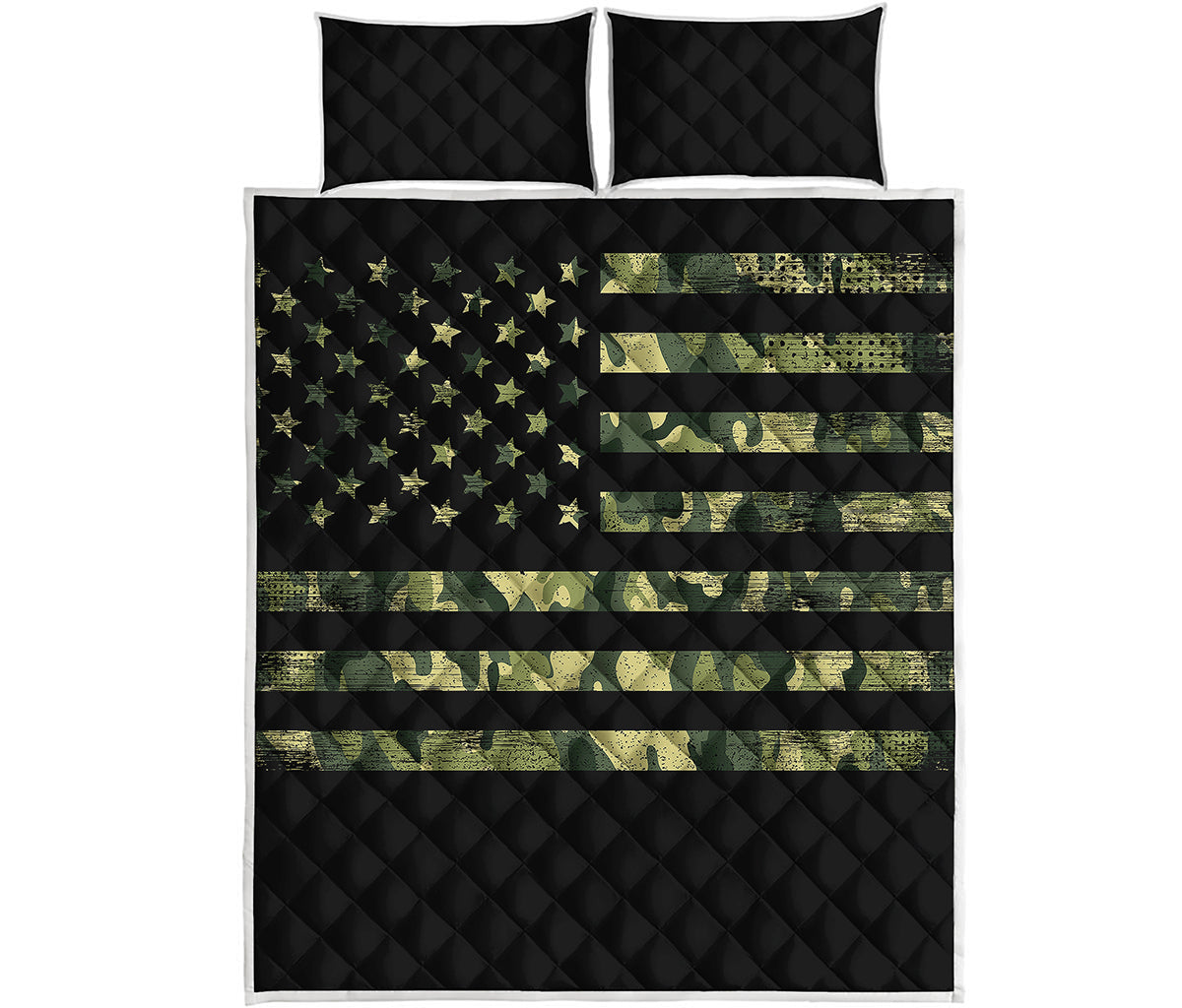 Camouflage American Flag Print Quilt Bed Set