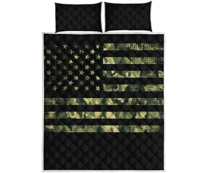 Camouflage American Flag Print Quilt Bed Set