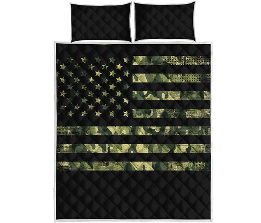 Camouflage American Flag Print Quilt Bed Set