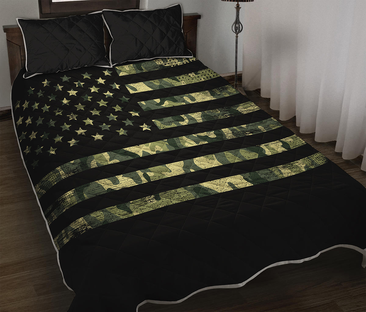 Camouflage American Flag Print Quilt Bed Set