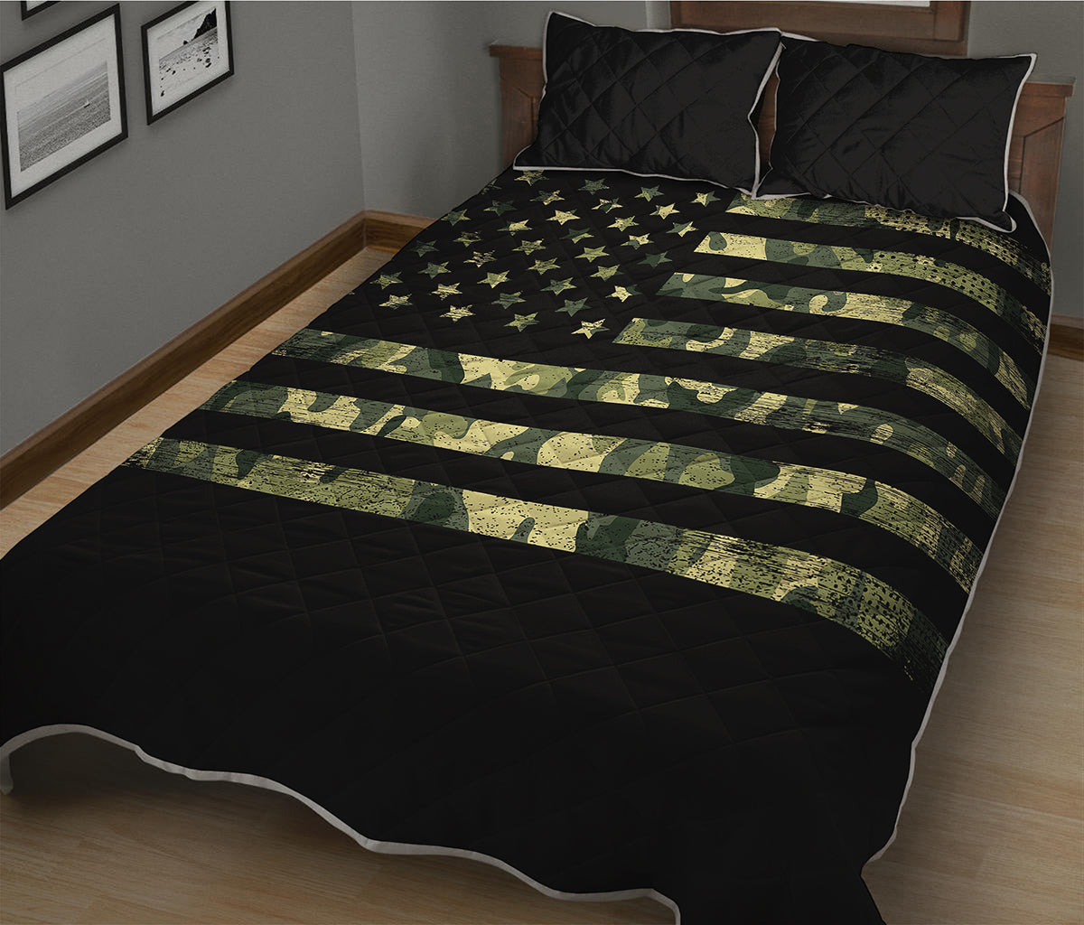 Camouflage American Flag Print Quilt Bed Set