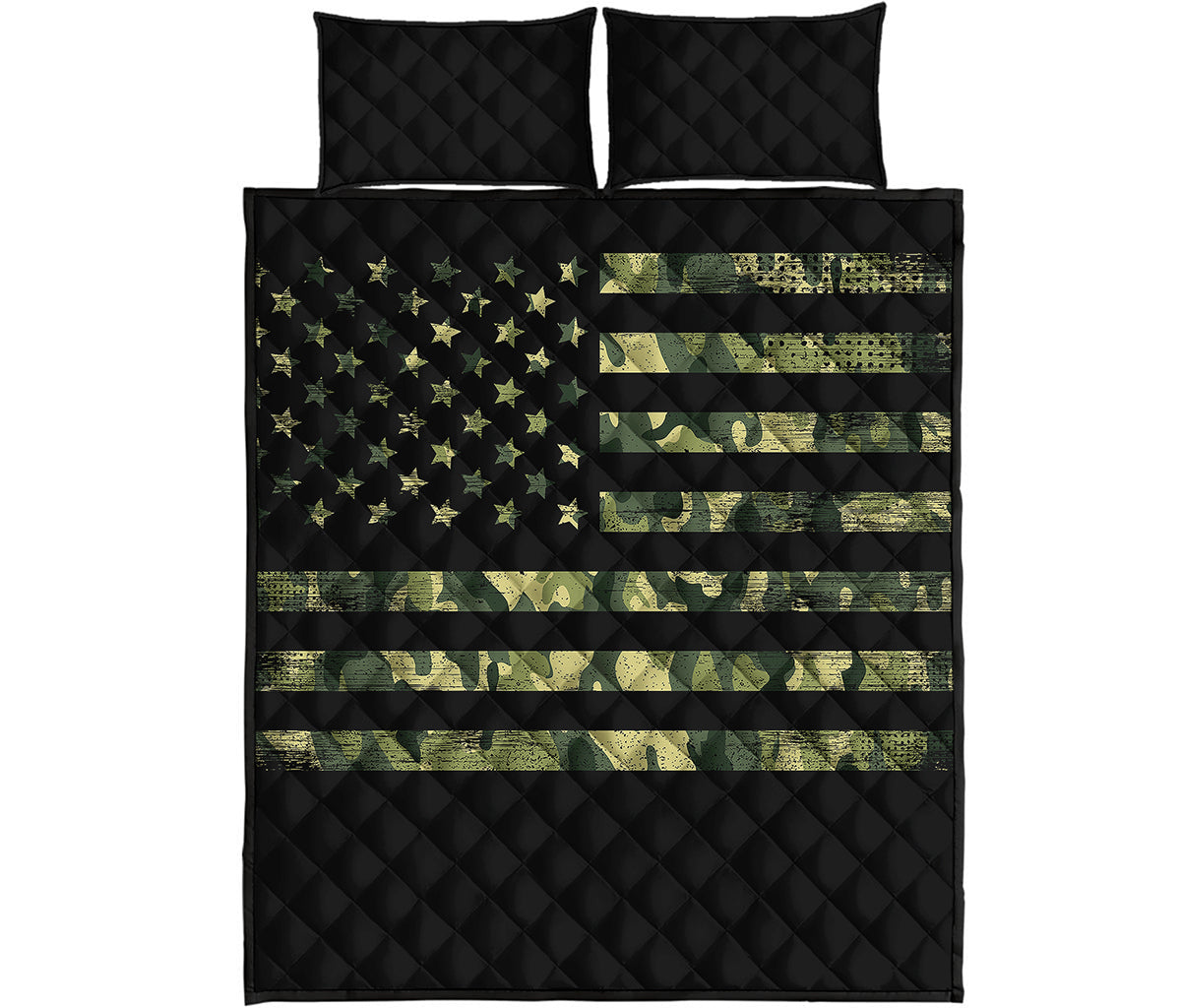 Camouflage American Flag Print Quilt Bed Set