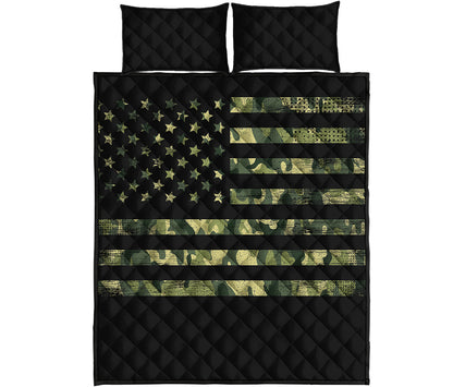 Camouflage American Flag Print Quilt Bed Set