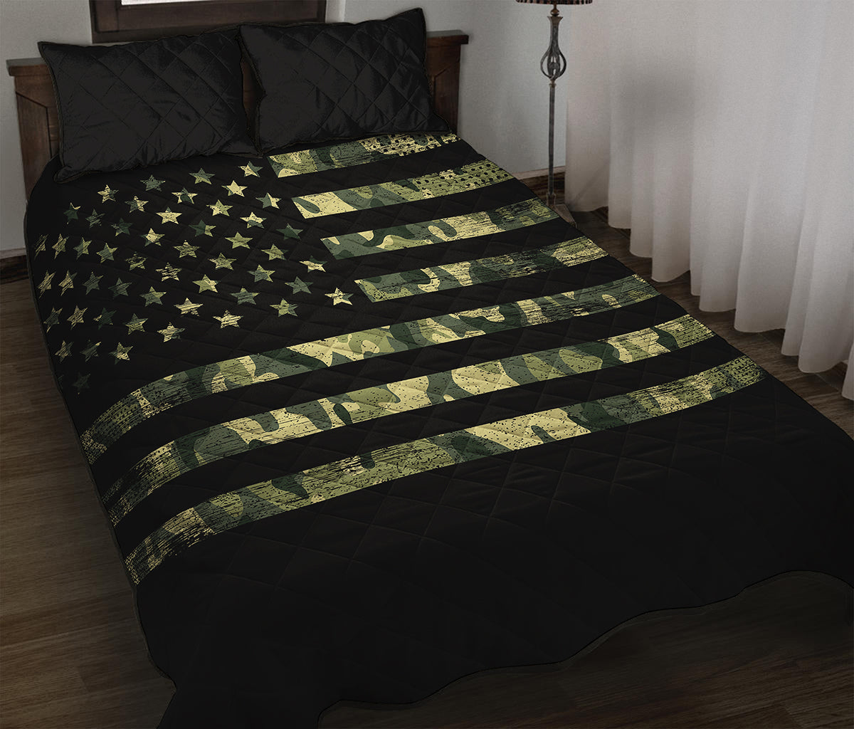 Camouflage American Flag Print Quilt Bed Set