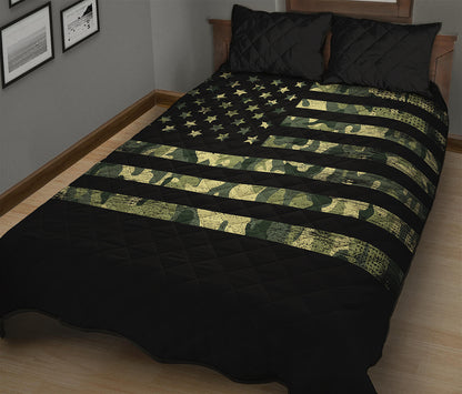 Camouflage American Flag Print Quilt Bed Set