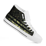 Camouflage American Flag Print White High Top Shoes