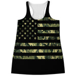 Camouflage American Flag Print Women's Racerback Tank Top
