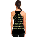 Camouflage American Flag Print Women's Racerback Tank Top