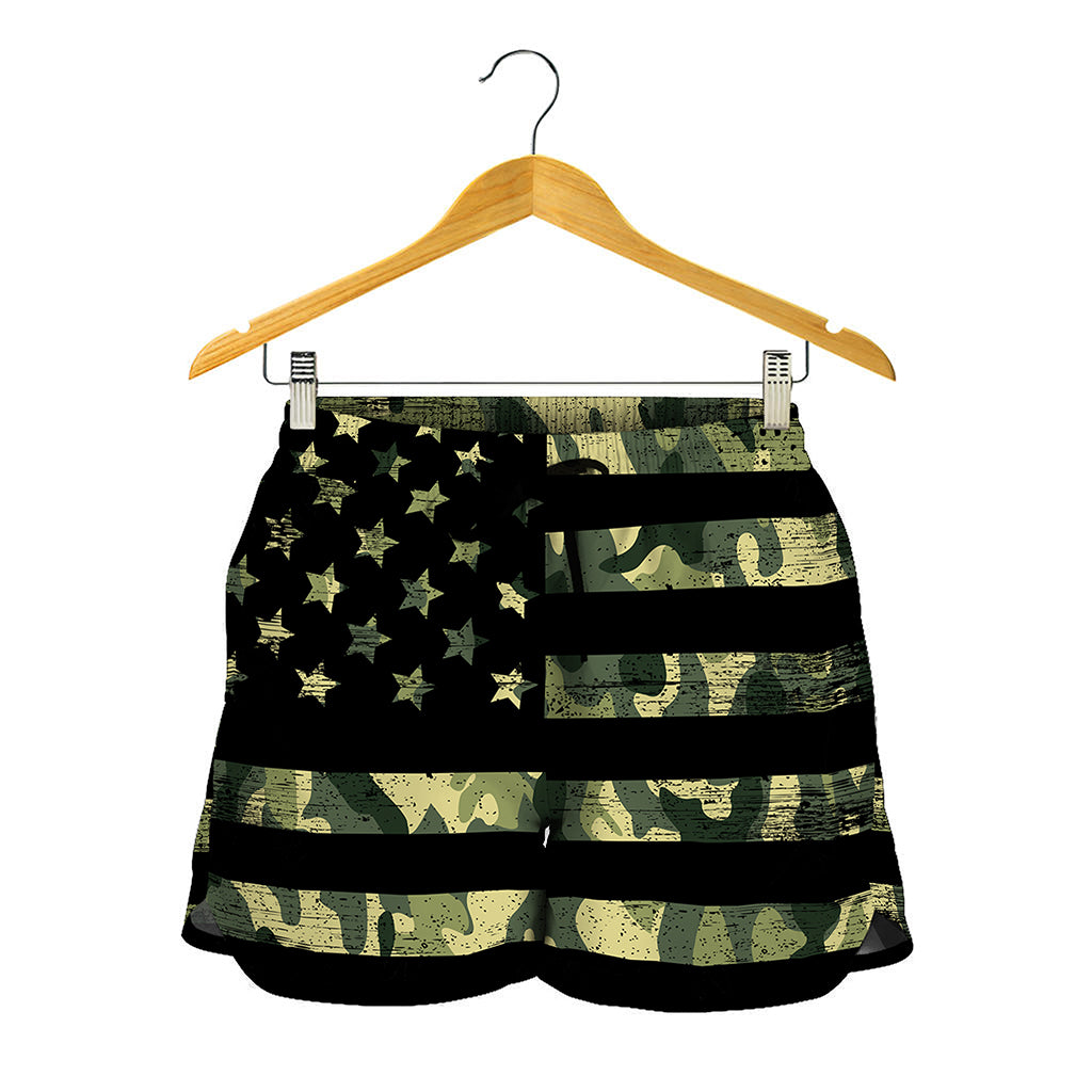 Camouflage American Flag Print Women's Shorts
