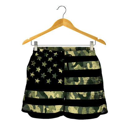 Camouflage American Flag Print Women's Shorts