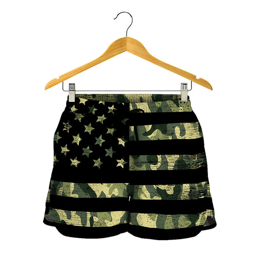 Camouflage American Flag Print Women's Shorts