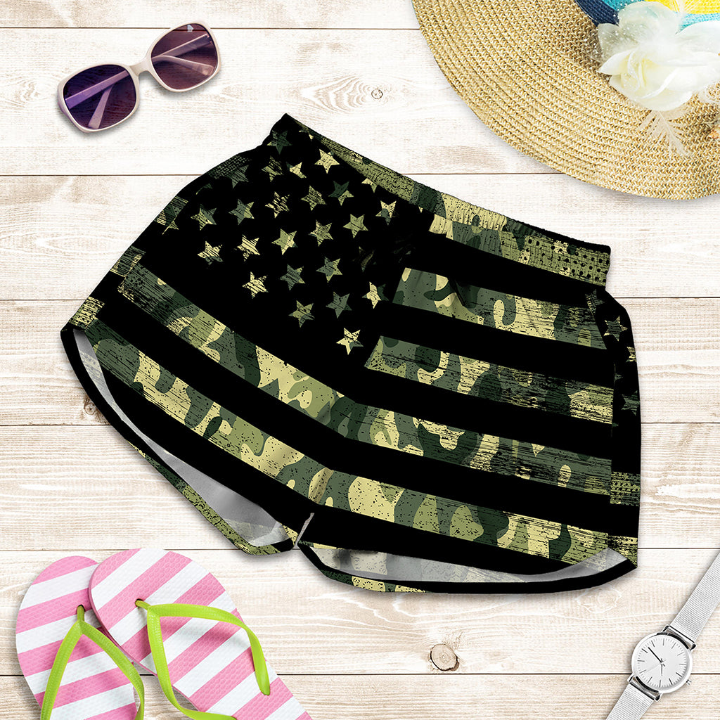 Camouflage American Flag Print Women's Shorts