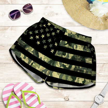 Camouflage American Flag Print Women's Shorts