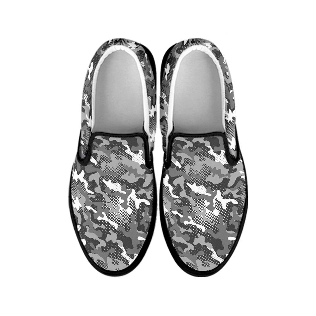 Camouflage Dazzle Pattern Print Black Slip On Shoes