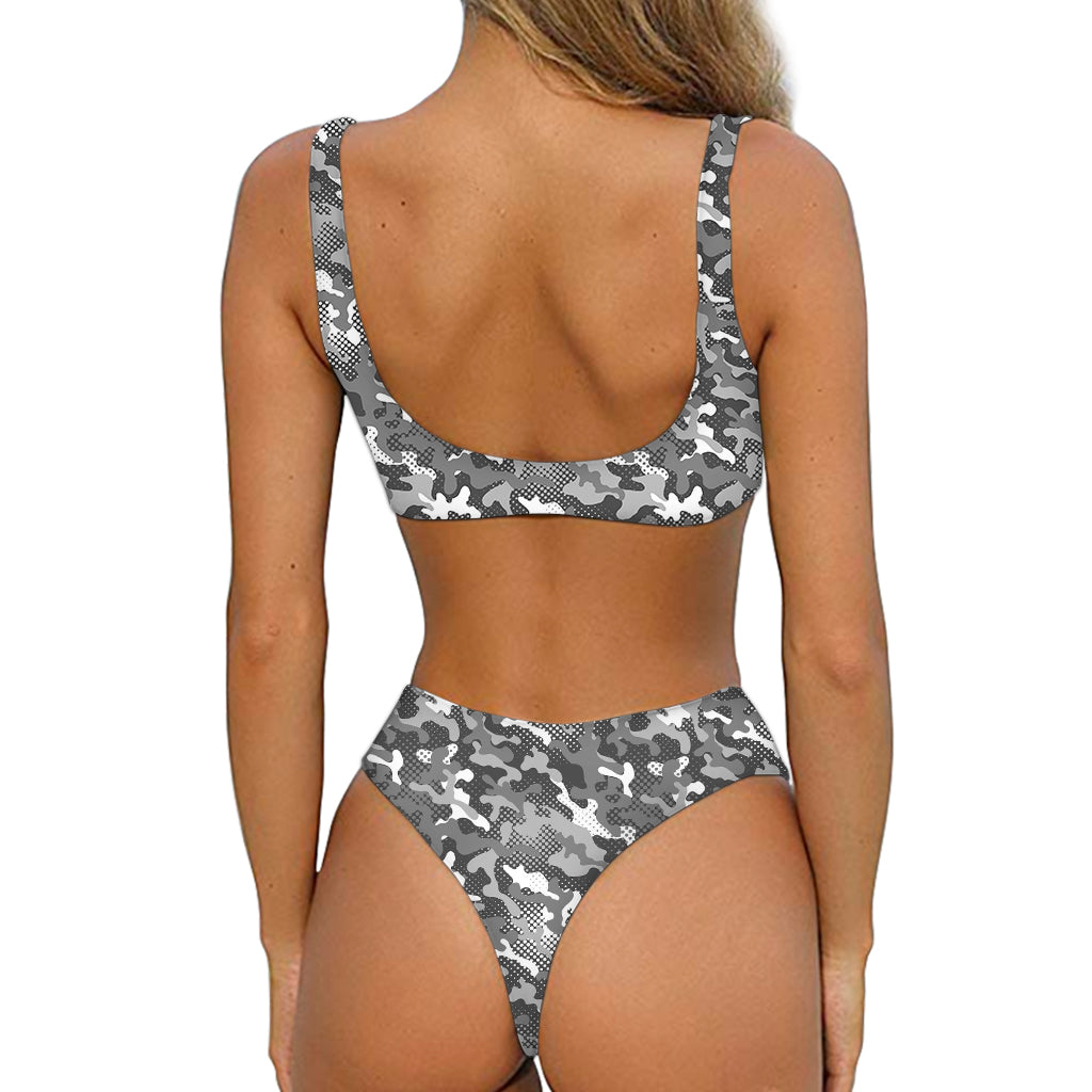 Camouflage Dazzle Pattern Print Front Bow Tie Bikini