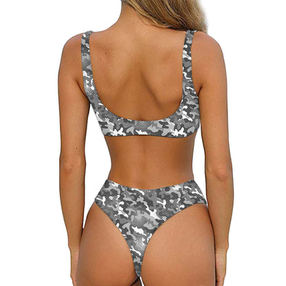Camouflage Dazzle Pattern Print Front Bow Tie Bikini