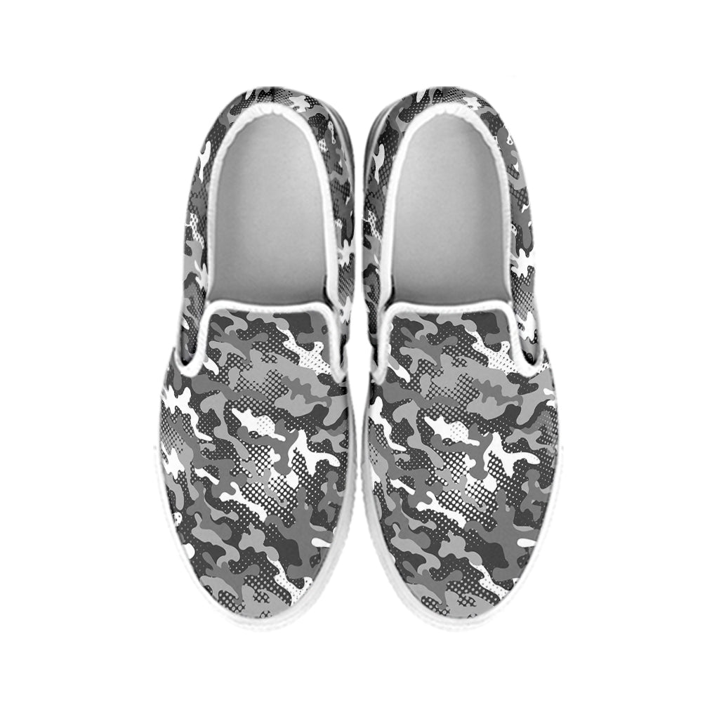 Camouflage Dazzle Pattern Print White Slip On Shoes