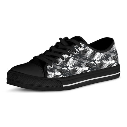 Camouflage Dazzle Wings Pattern Print Black Low Top Shoes