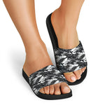 Camouflage Dazzle Wings Pattern Print Black Slide Sandals
