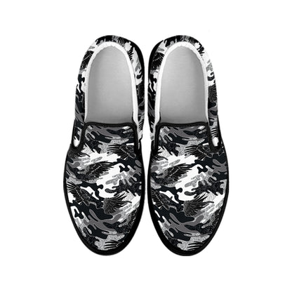 Camouflage Dazzle Wings Pattern Print Black Slip On Shoes
