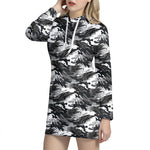 Camouflage Dazzle Wings Pattern Print Hoodie Dress