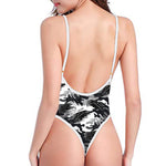 Camouflage Dazzle Wings Pattern Print One Piece High Cut Swimsuit
