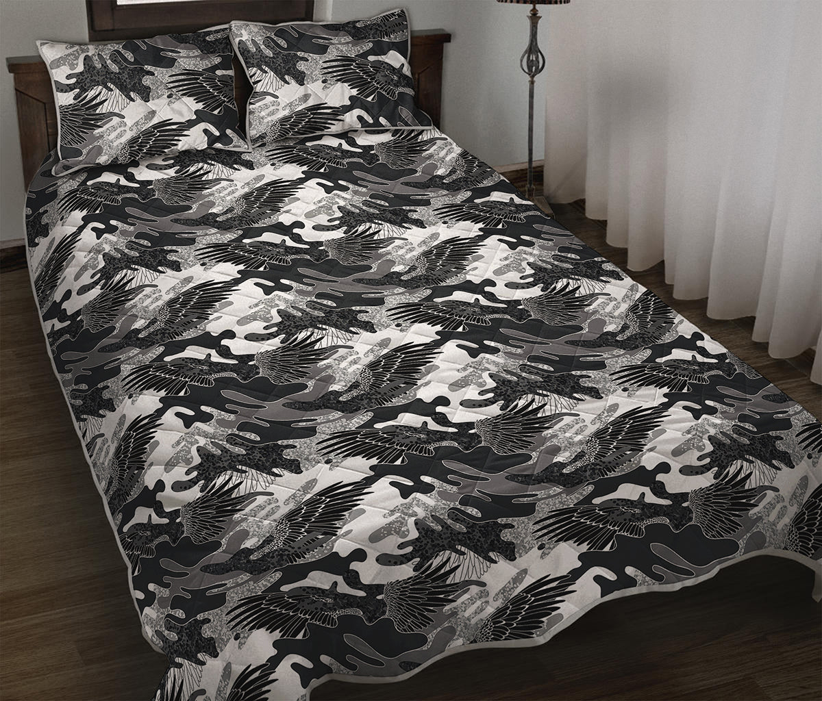 Camouflage Dazzle Wings Pattern Print Quilt Bed Set