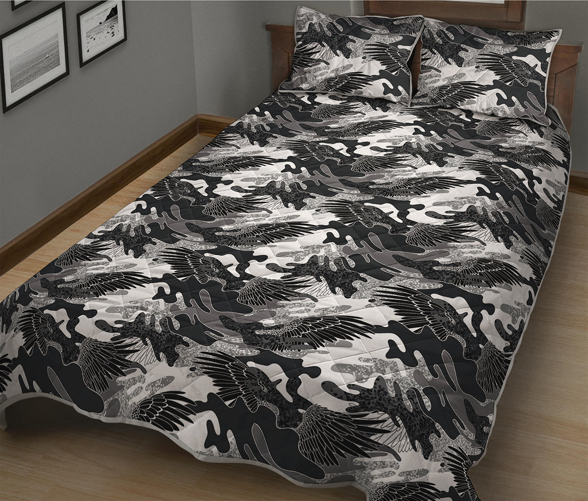 Camouflage Dazzle Wings Pattern Print Quilt Bed Set