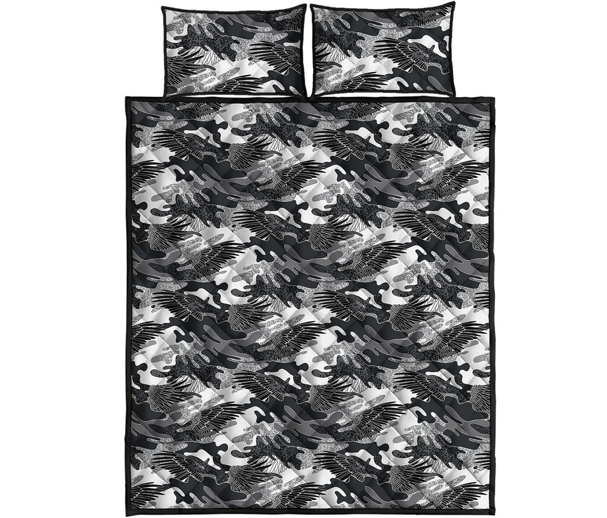 Camouflage Dazzle Wings Pattern Print Quilt Bed Set