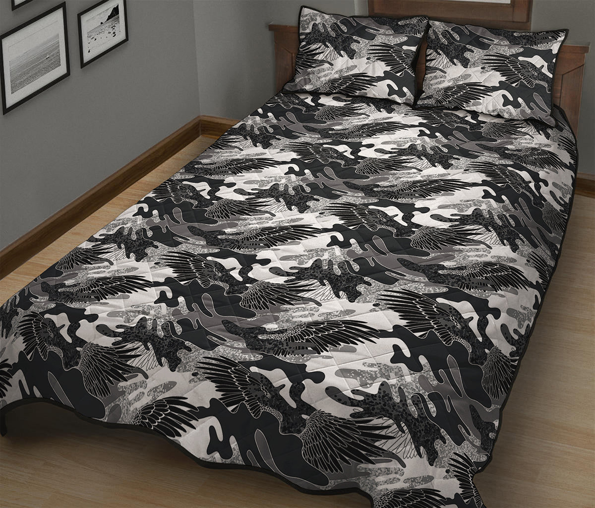 Camouflage Dazzle Wings Pattern Print Quilt Bed Set