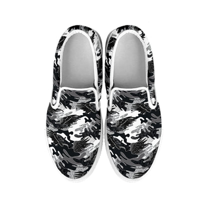 Camouflage Dazzle Wings Pattern Print White Slip On Shoes