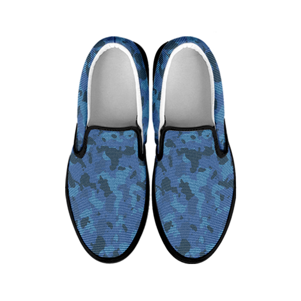 Camouflage Denim Jeans Pattern Print Black Slip On Shoes