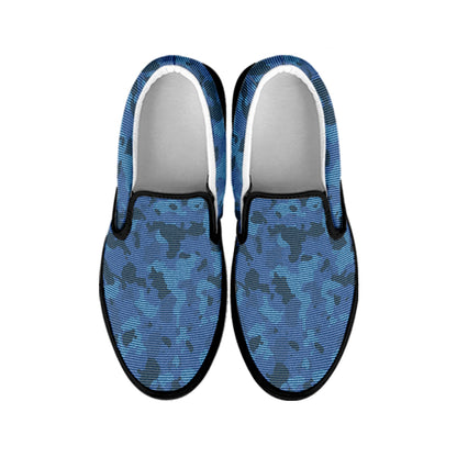 Camouflage Denim Jeans Pattern Print Black Slip On Shoes