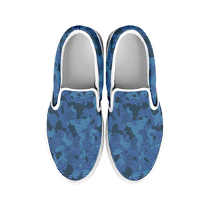 Camouflage Denim Jeans Pattern Print White Slip On Shoes