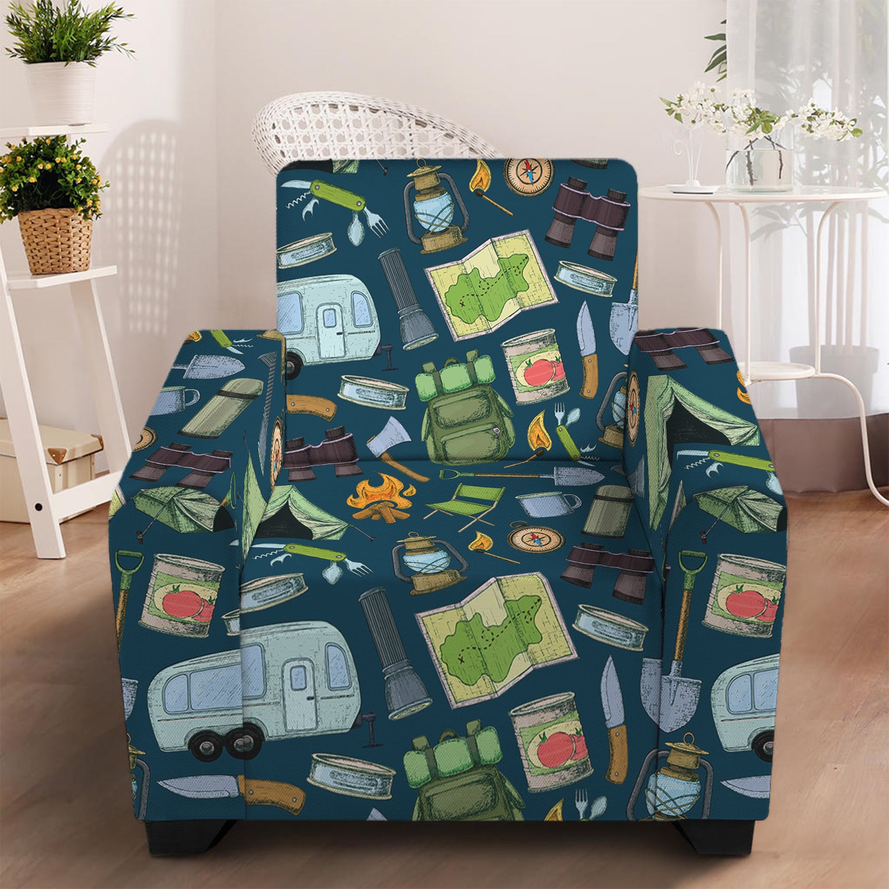 Camping Equipment Pattern Print Armchair Slipcover