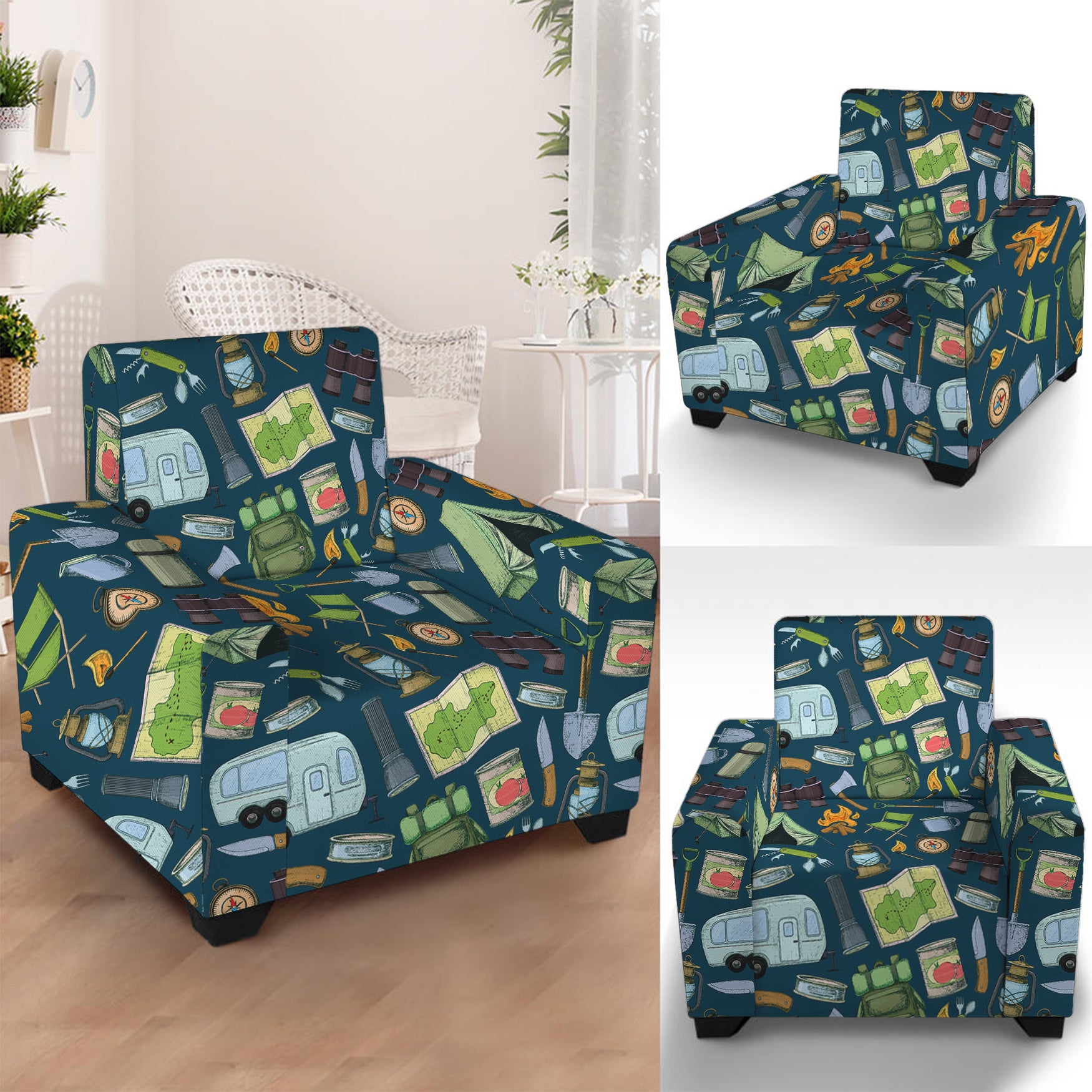 Camping Equipment Pattern Print Armchair Slipcover