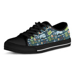 Camping Equipment Pattern Print Black Low Top Shoes