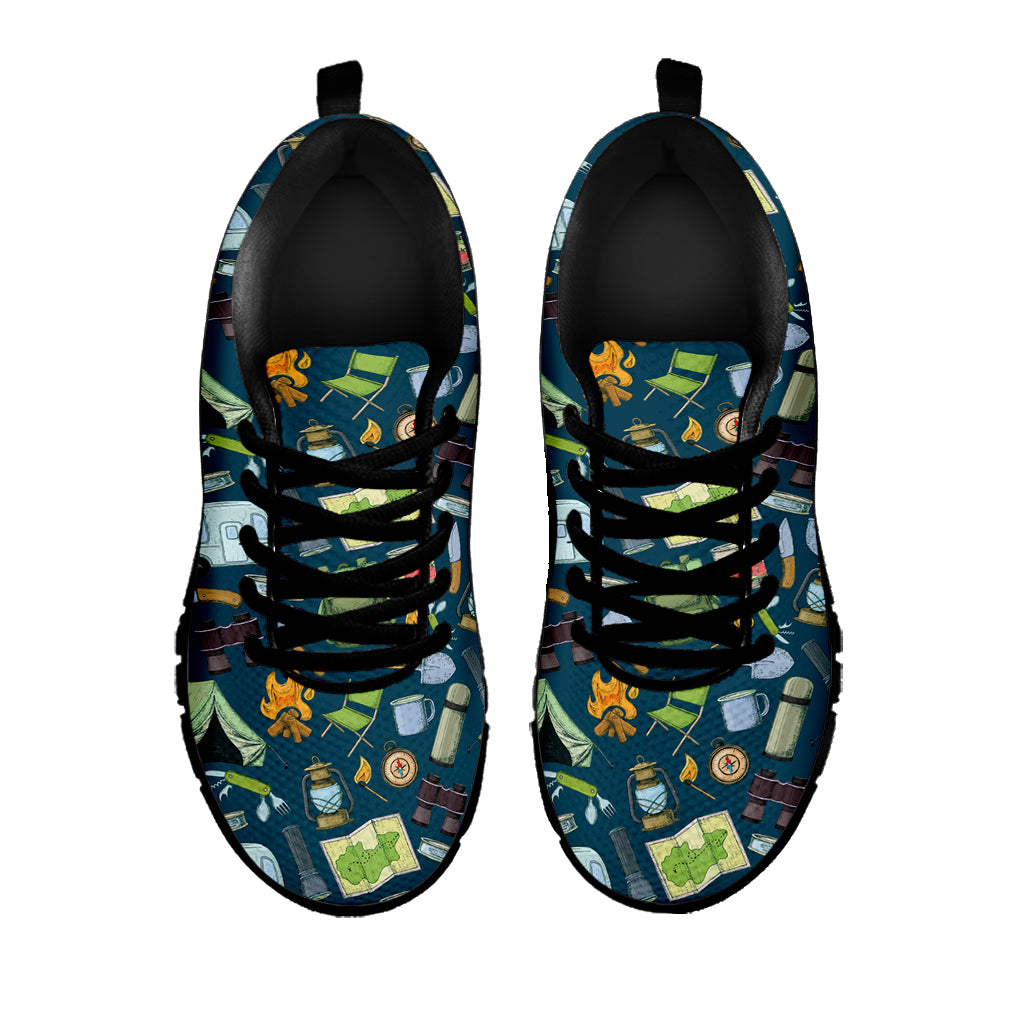 Camping Equipment Pattern Print Black Sneakers