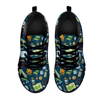 Camping Equipment Pattern Print Black Sneakers