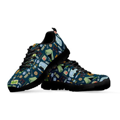 Camping Equipment Pattern Print Black Sneakers