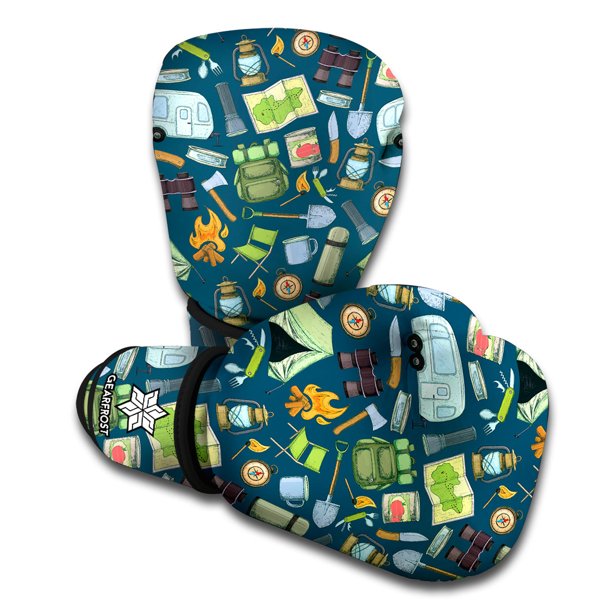 Camping Equipment Pattern Print Boxing Gloves