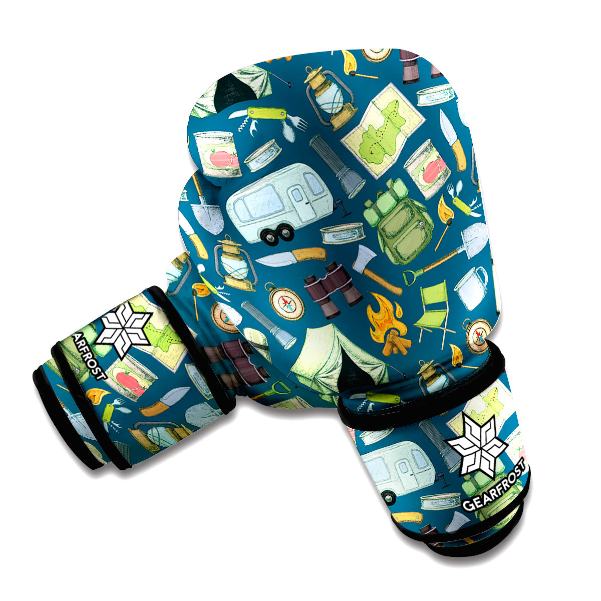 Camping Equipment Pattern Print Boxing Gloves