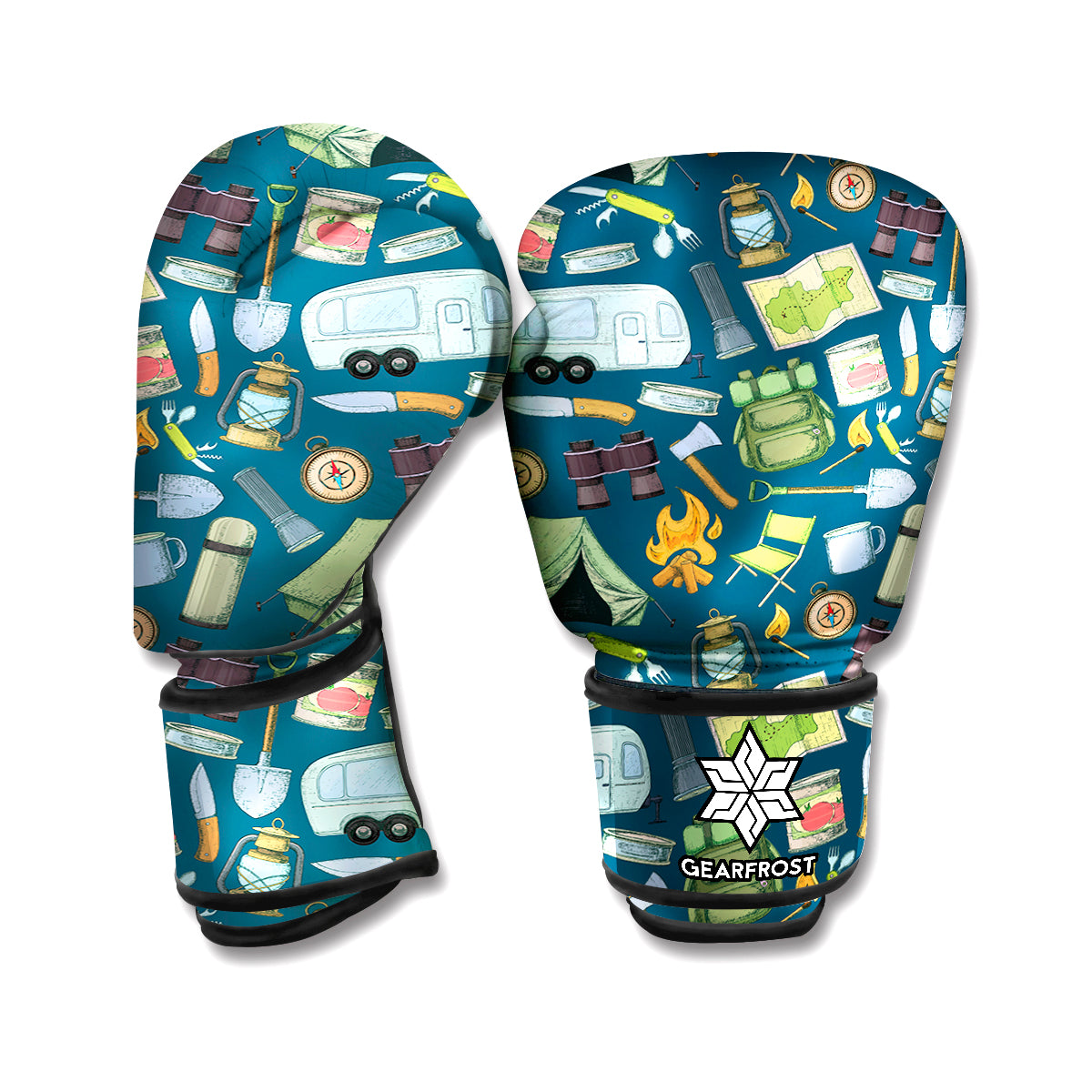Camping Equipment Pattern Print Boxing Gloves