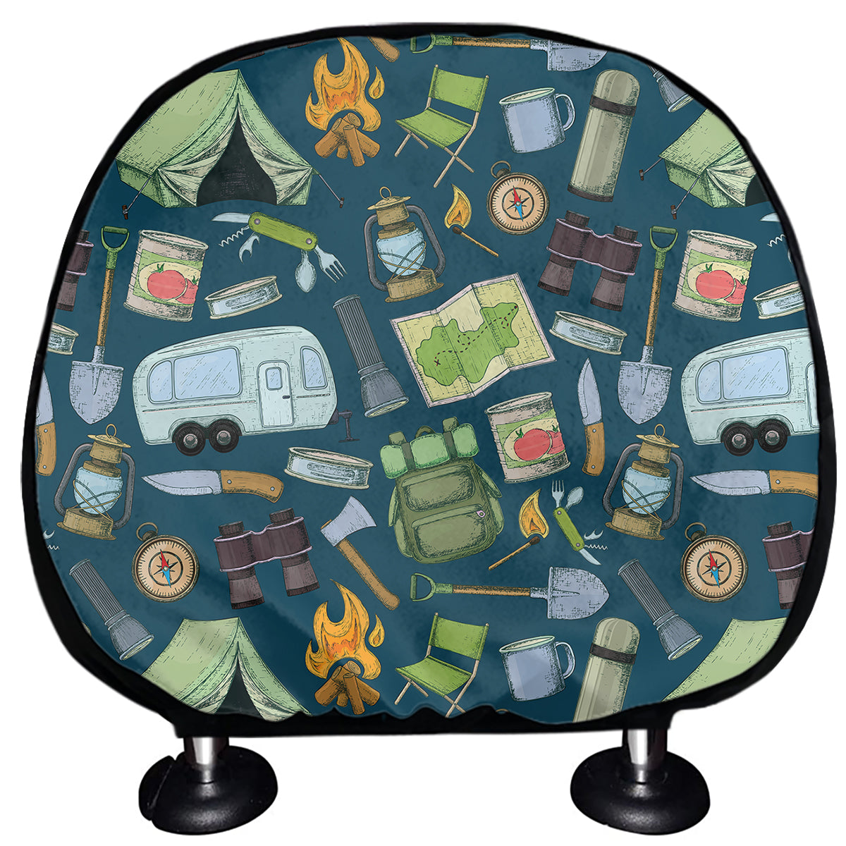 Camping Equipment Pattern Print Car Headrest Covers