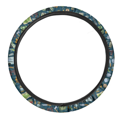 Camping Equipment Pattern Print Car Steering Wheel Cover
